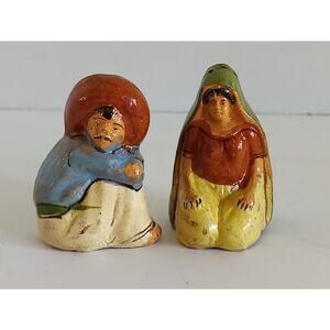 Mexican Folk Art Pottery Salt & Pepper Shakers El Borracho & Señorita Mexico S&P